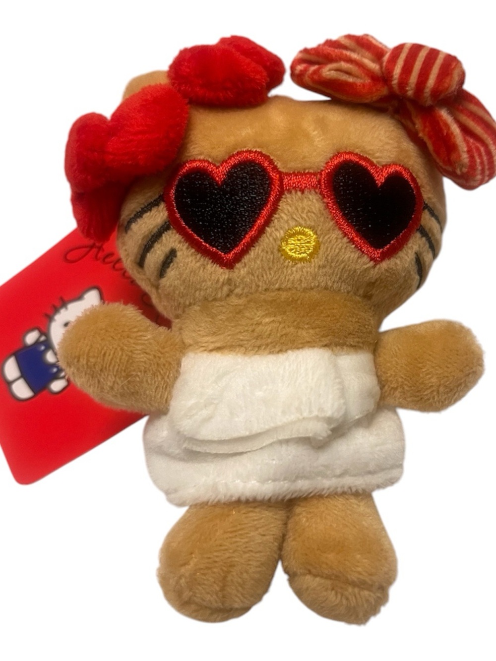 Sanrio Tan Plush Keychain with Red Bow Accent